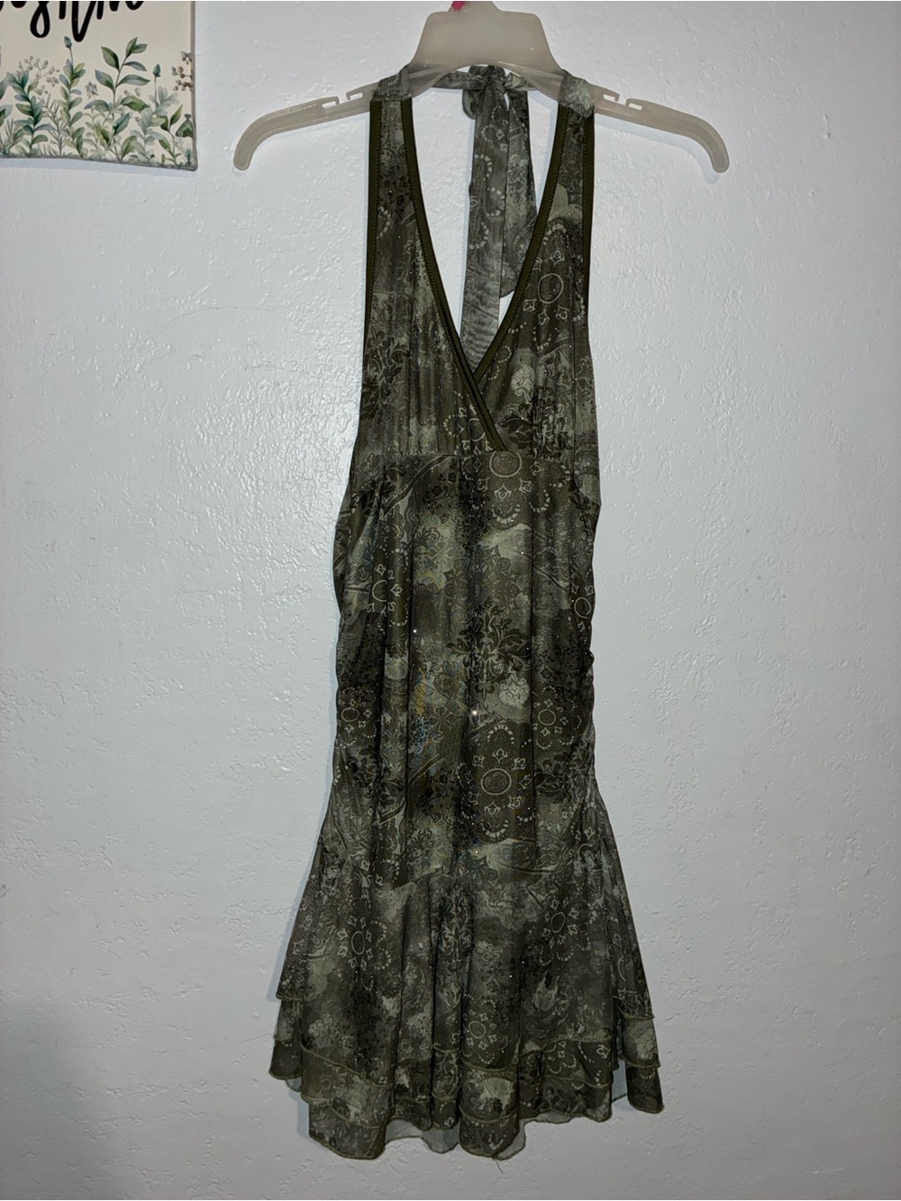 ROMWE L Boho Paisley Rhinestone Embellished Hem Mini Dress Y2K